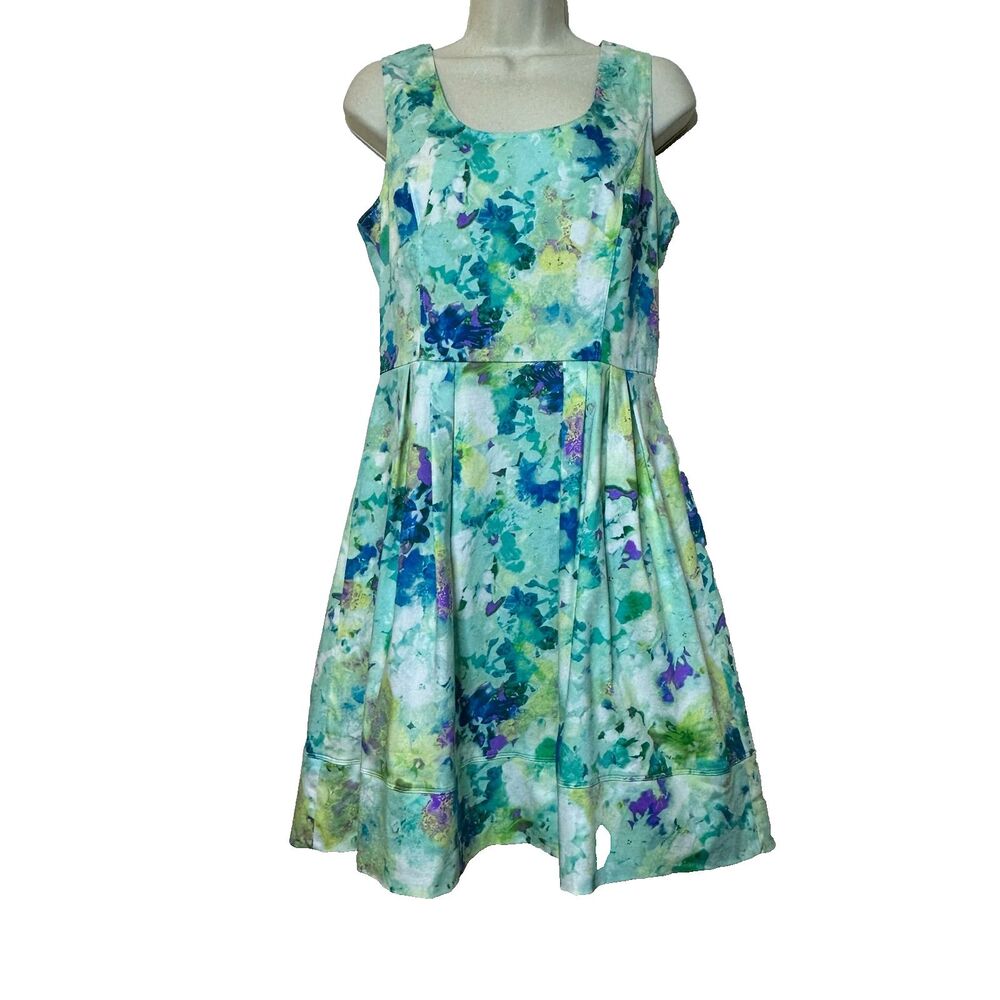 Calvin Klein Floral A-Line Pleated Sleeveless Knee Length Pinup Dress Women's 10